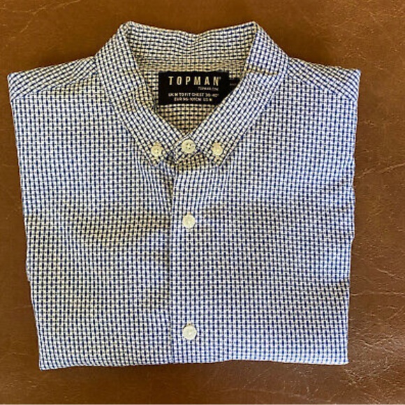 Men's TOPMAN Blue/White Long Sleeve Button Down Dress Shirt Size Large - Picture 4 of 5